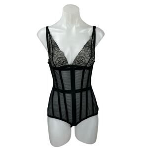 NEW Perfect Corset Cape Form Black Mesh Sheer Lace Up Back Coset Bodysuit Size M